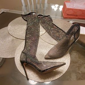 EGO Shoes - Fishnet thigh high iridescent rhinestone boots EGO Shoes - Fishnet thigh high iridescent rhinestone boots